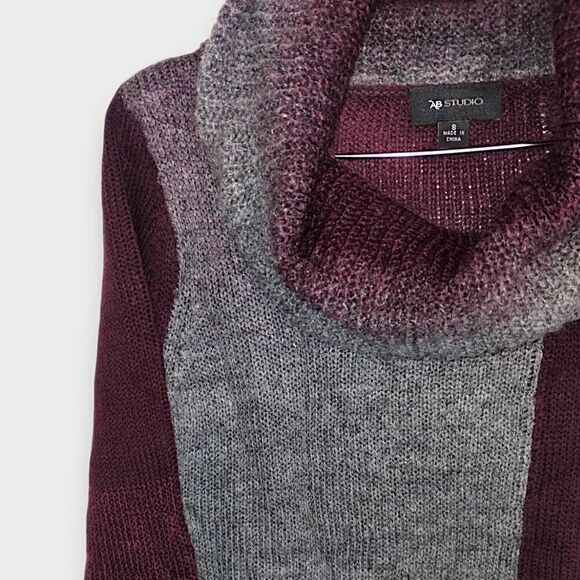 AB Studio Womens Sweater Sz Small Black Burgundy Cowl Neck NWT Mohair Acrylic - Picture 5 of 9